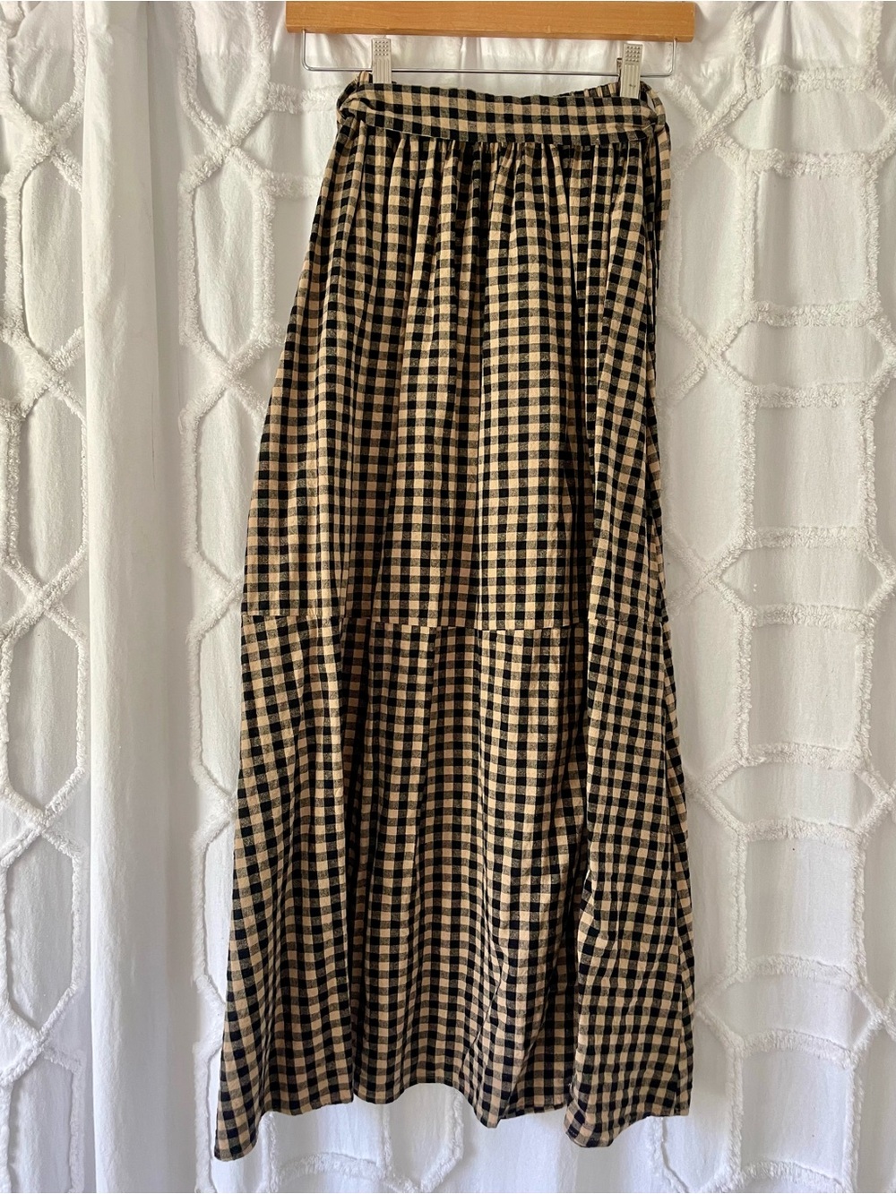 DISSH Black and Tan Gingham Maxi Skirt